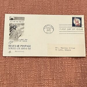 Vintage First Day of Issue March 22, 1958 FDC Statue of Liberty Envelope